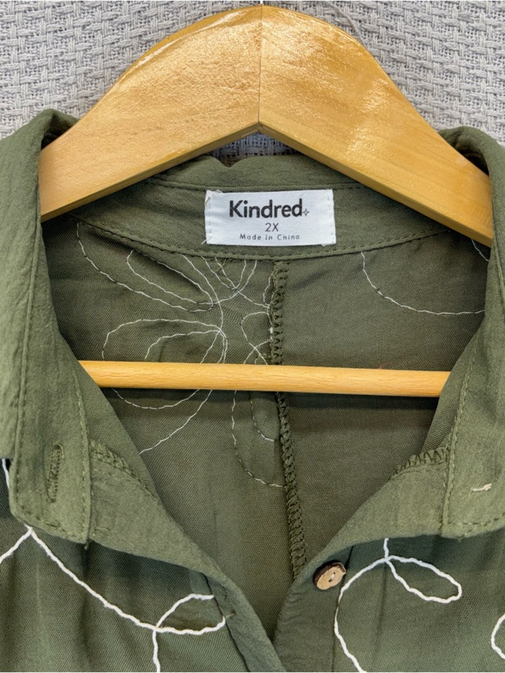 Anthropologie Kindred Maxi Shirt Dress 2X Embroidery Smocked Green Floral - Picture 4 of 9